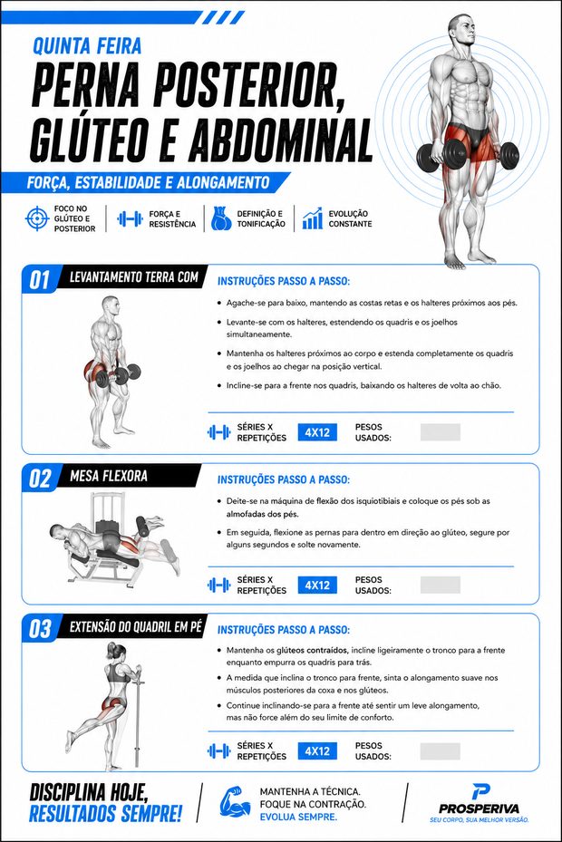 Ficha PROSPERIVA de quinta-feira: perna posterior, glúteo e abdominal